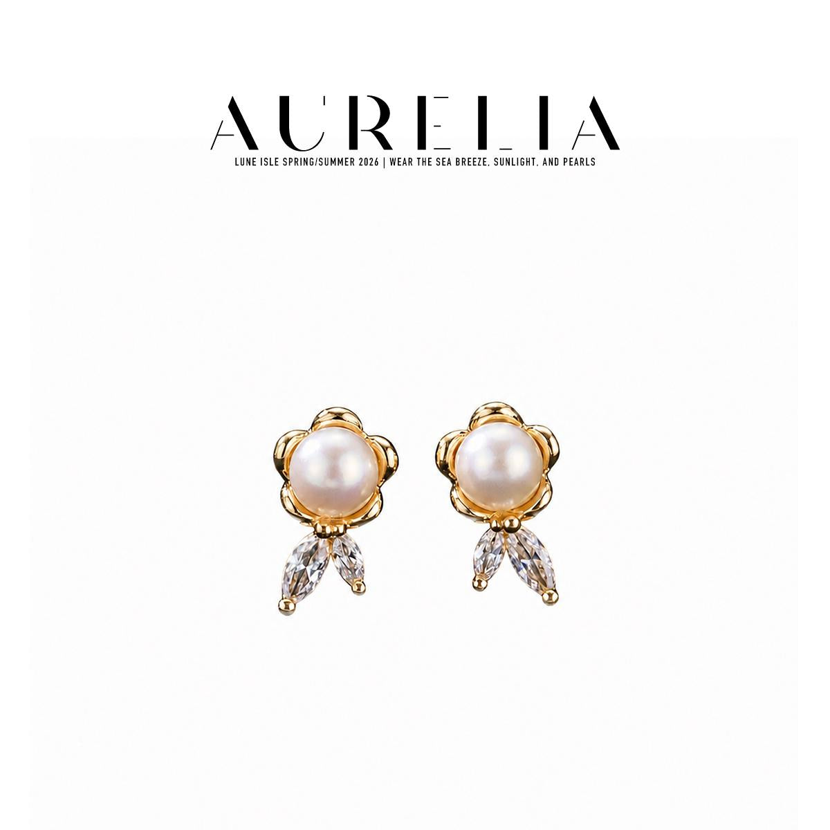 Floral Freshwater Pearl Stud Earrings — main image from supplied product materials.