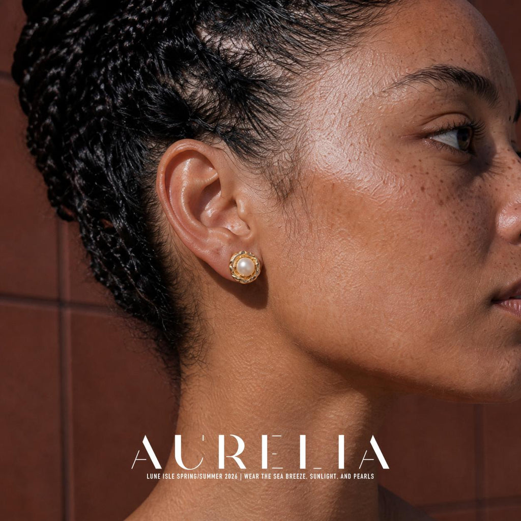 Fluid Frame Freshwater Pearl Stud Earrings worn by a model