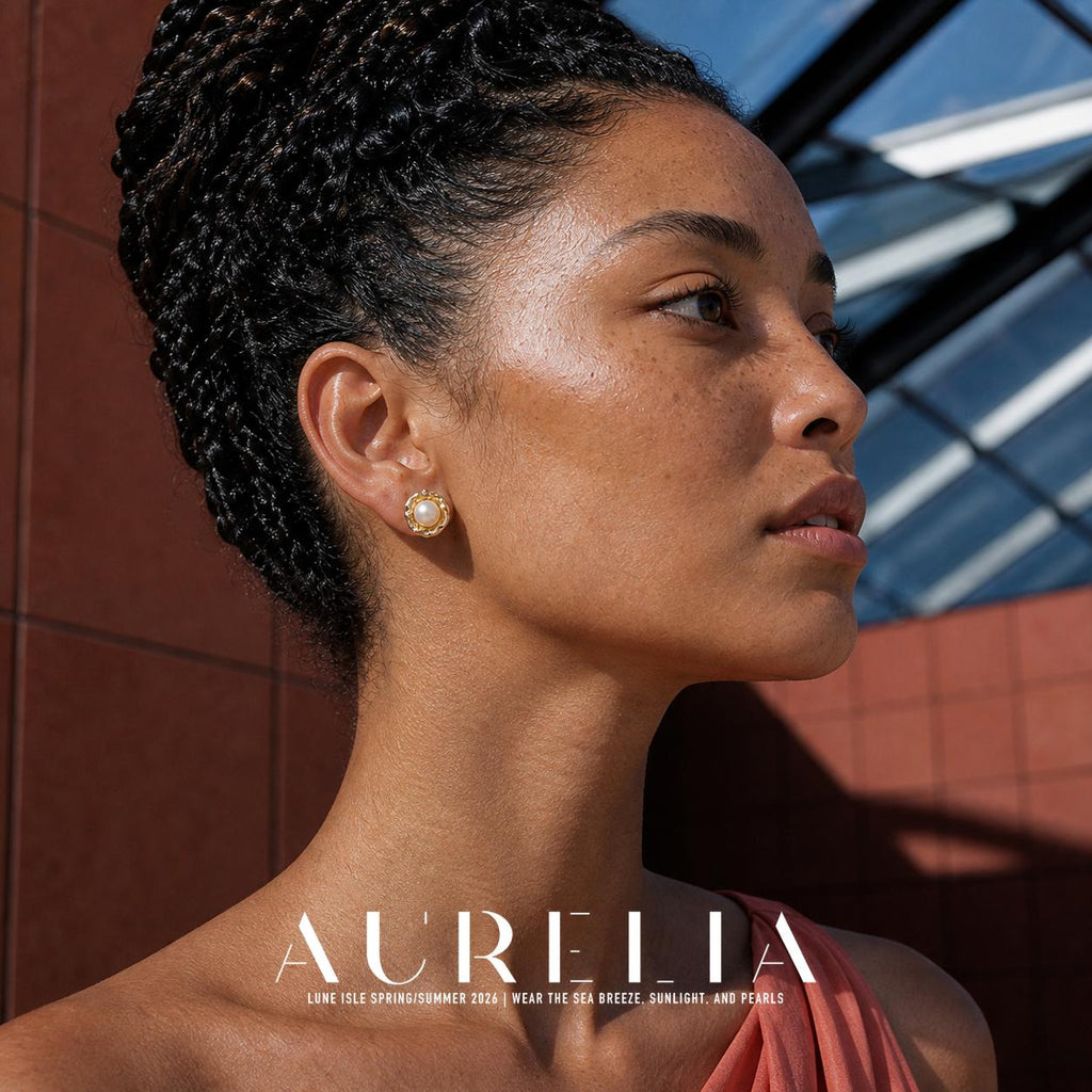 Fluid Frame Freshwater Pearl Stud Earrings worn by a model