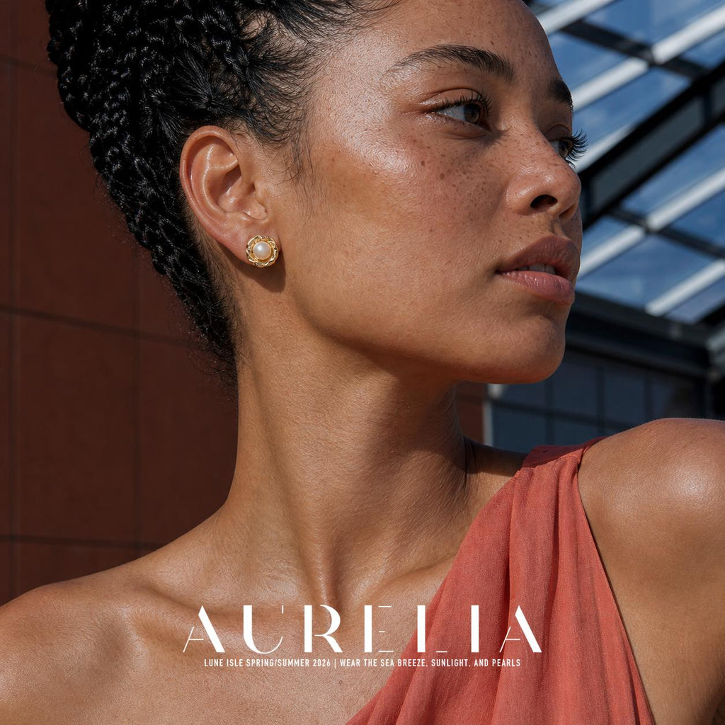 Fluid Frame Freshwater Pearl Stud Earrings worn by a model