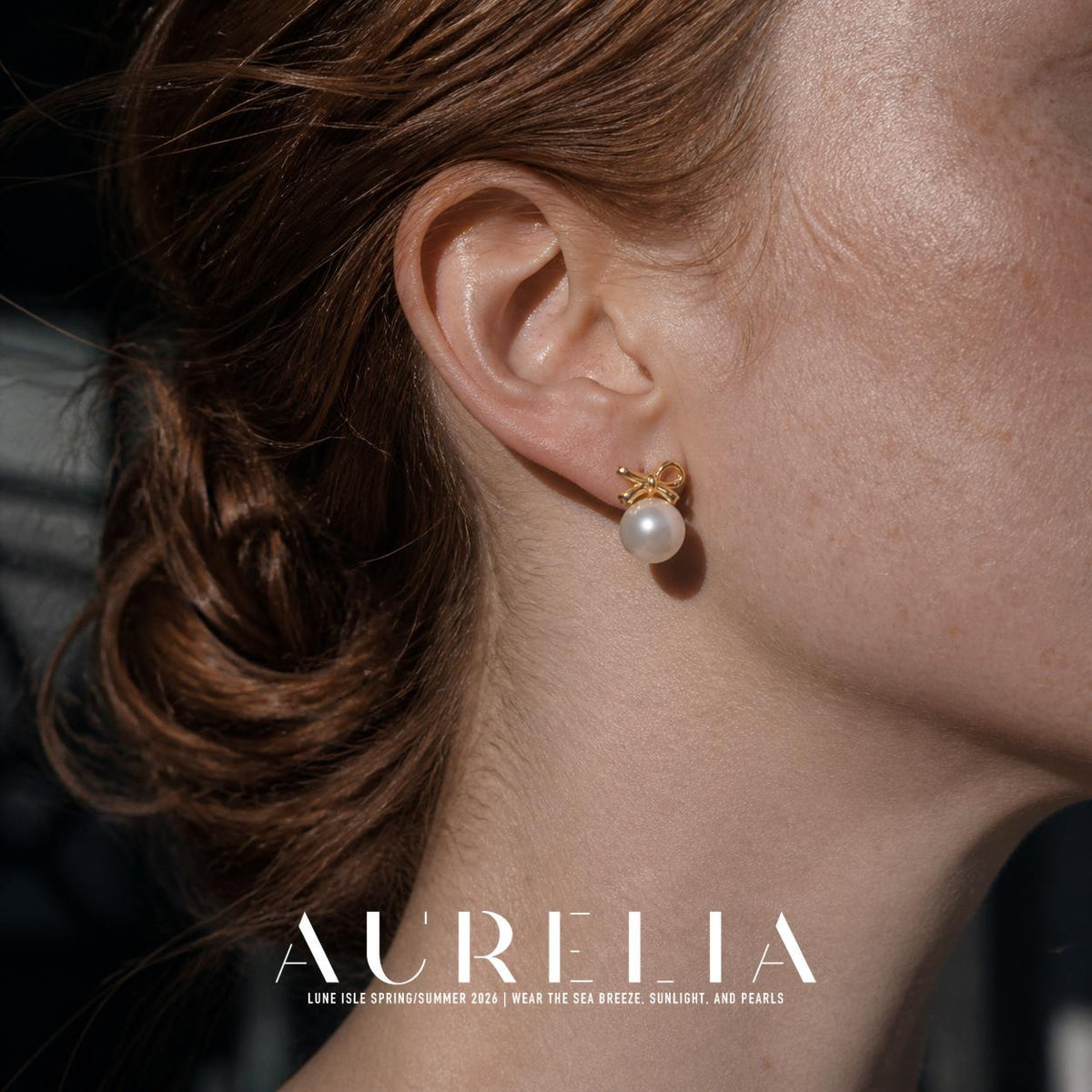 Bow Freshwater Pearl Stud Earrings worn by a model