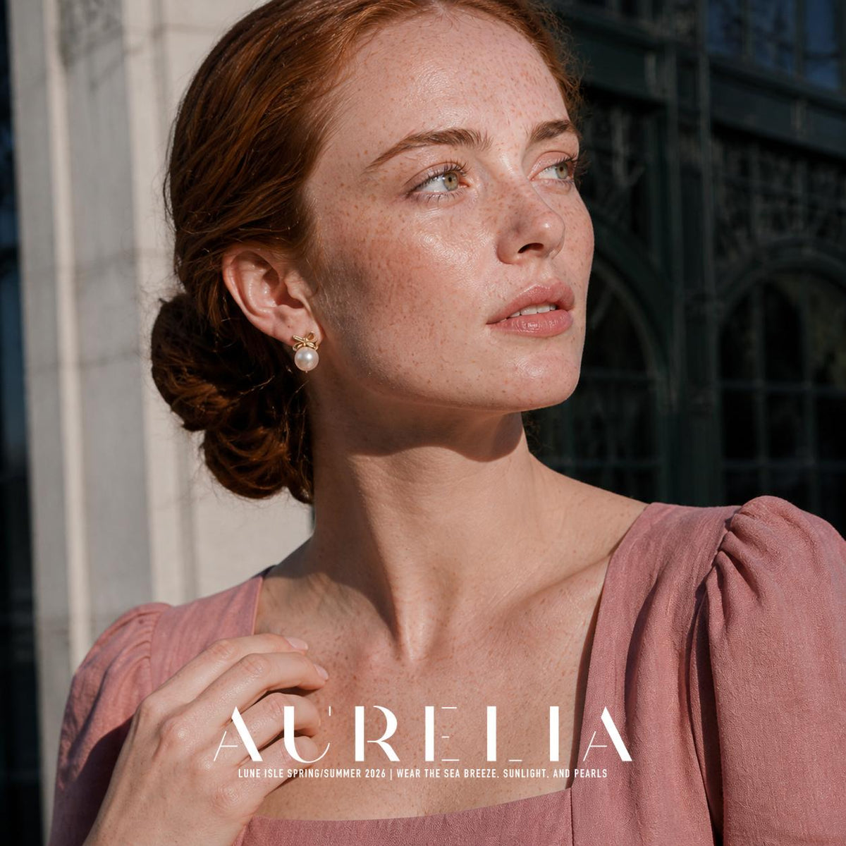 Bow Freshwater Pearl Stud Earrings worn by a model