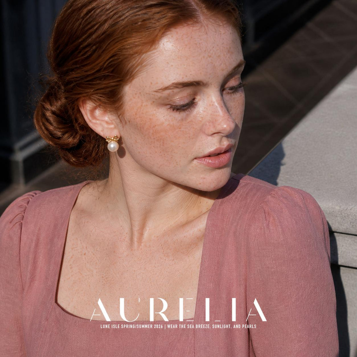 Bow Freshwater Pearl Stud Earrings worn by a model