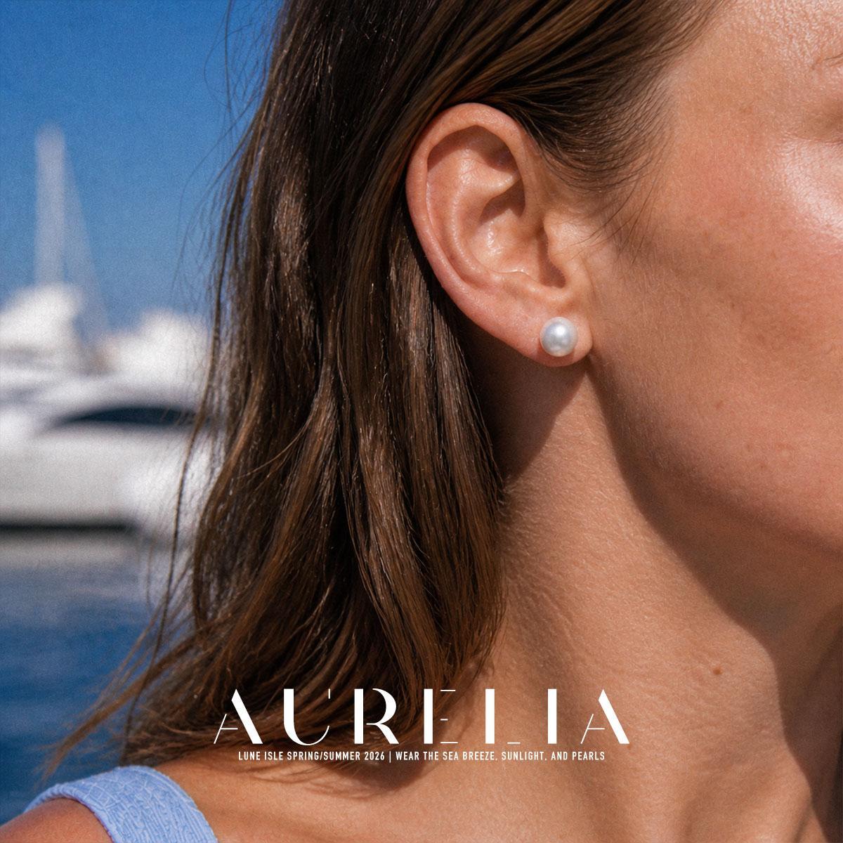 Classic Button Freshwater Pearl Stud Earrings worn by a model