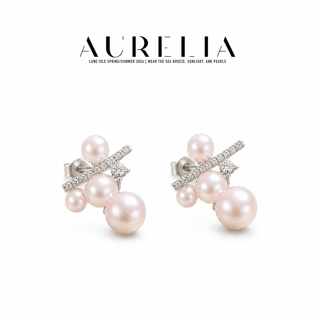 Clustered Crystal Pearl Stud Earrings — product view