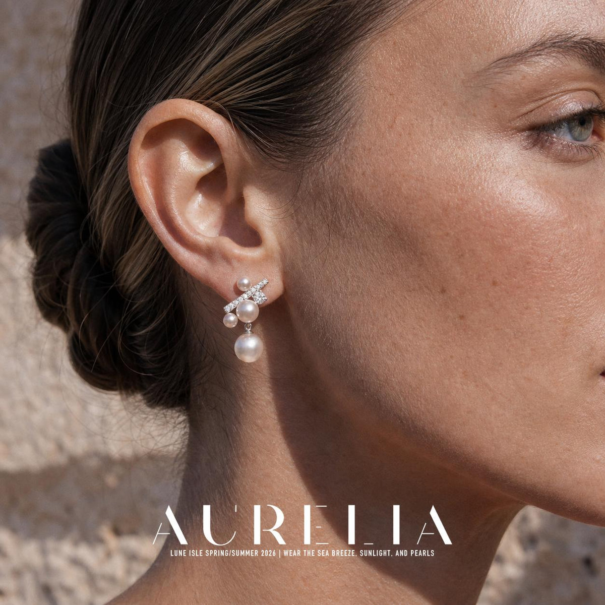 Clustered Crystal Pearl Stud Earrings worn by a model