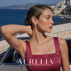 Clustered Crystal Pearl Stud Earrings worn by a model
