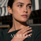 Mocha Crystal Pearl Stud Earrings worn by a model