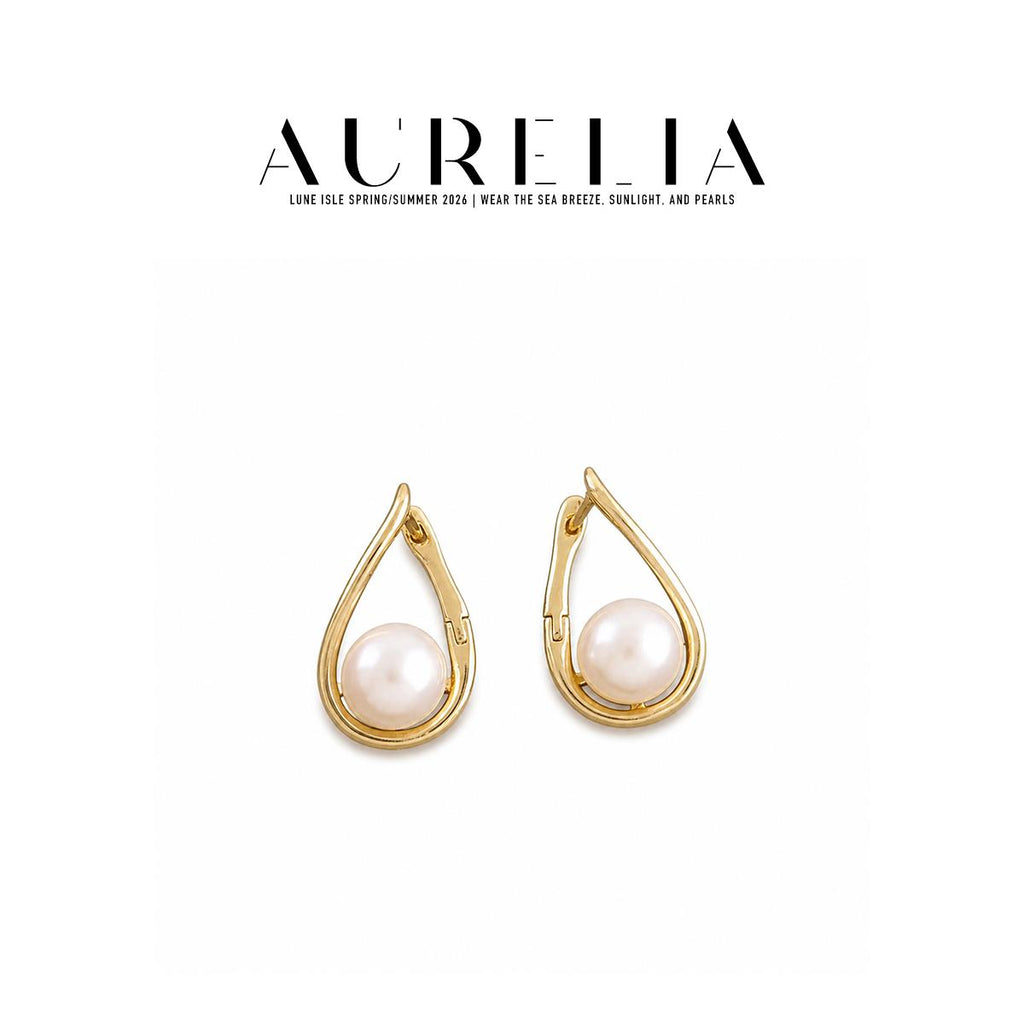 Teardrop Frame Freshwater Pearl Earrings — supplied AURELIA product photograph.