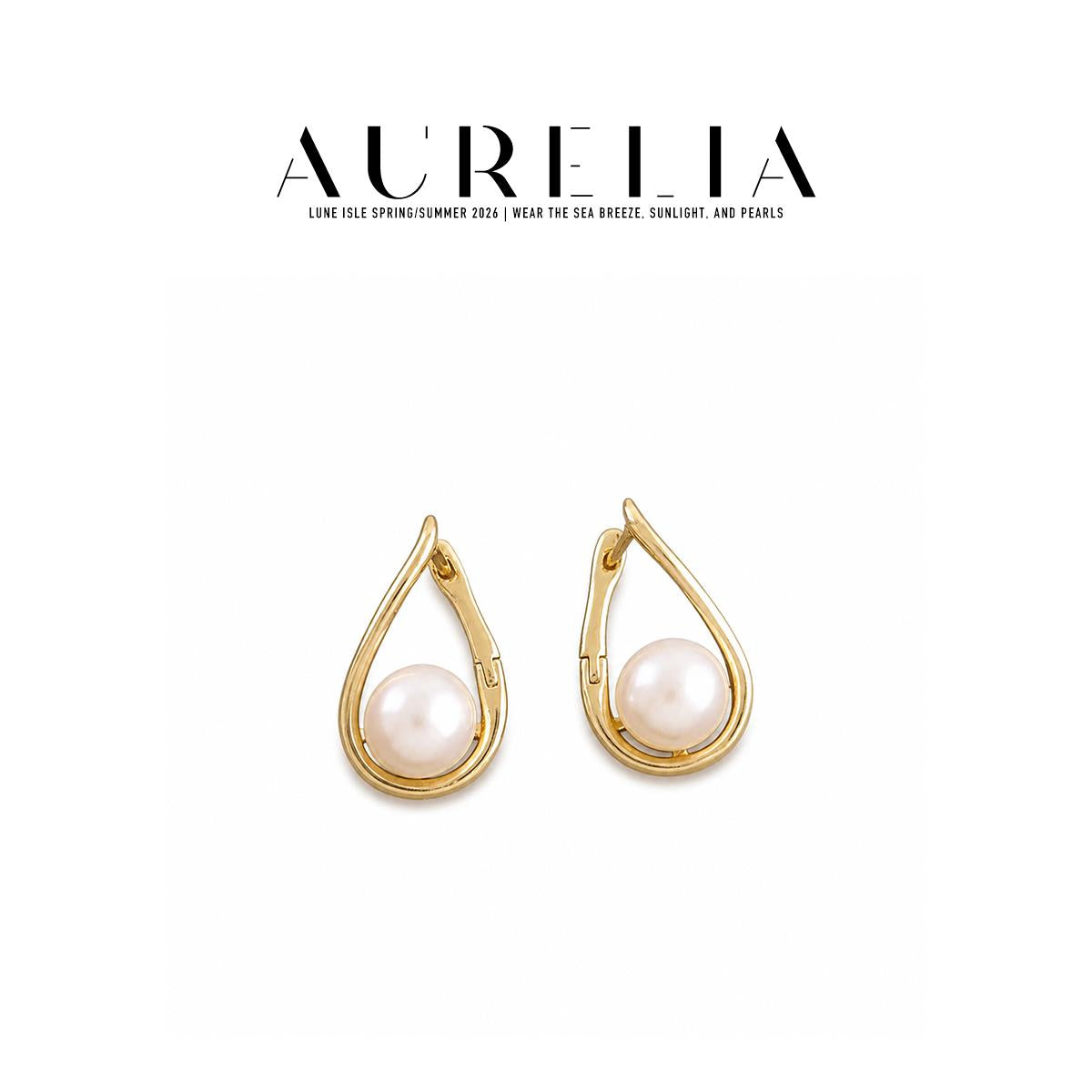 Teardrop Frame Freshwater Pearl Earrings — supplied AURELIA product photograph.