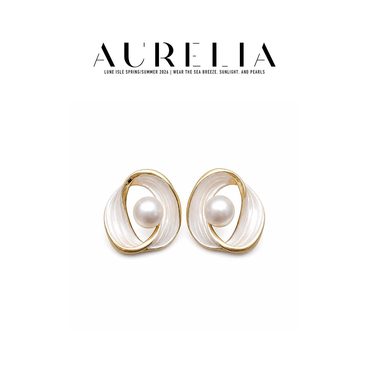 Whirl Freshwater Pearl Stud Earrings — supplied AURELIA product photograph.