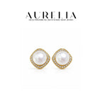 Square Halo Pearl-Accent Stud Earrings — supplied AURELIA product photograph.
