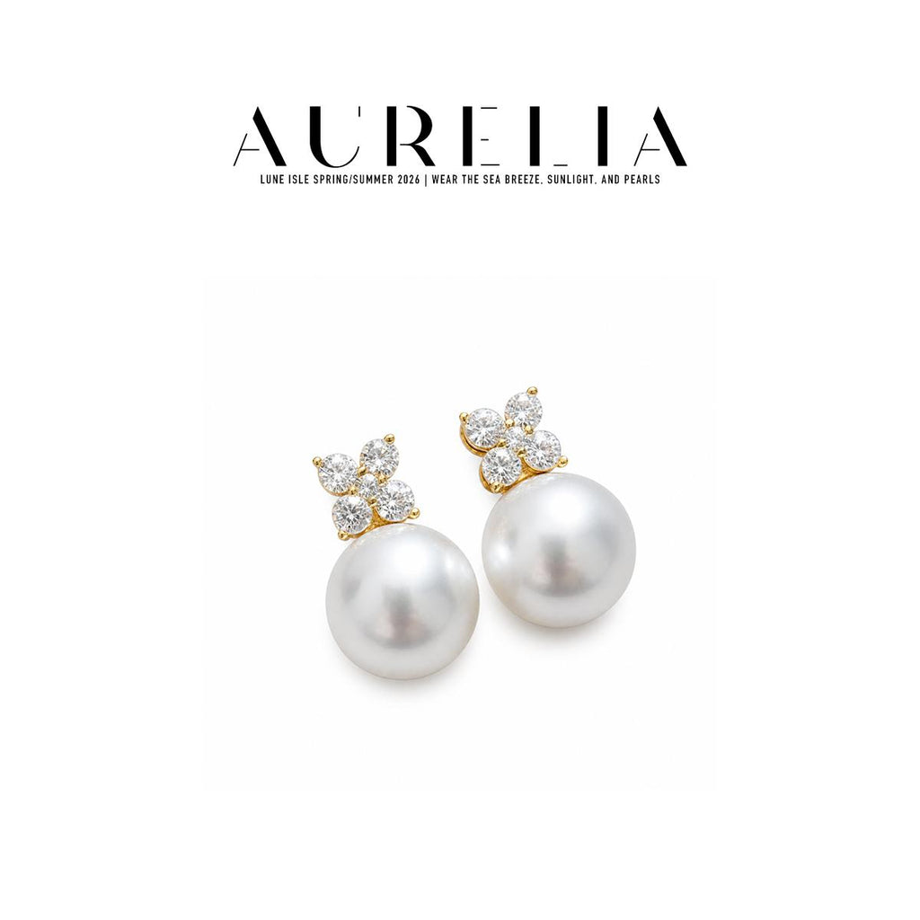 Clover Freshwater Pearl Earrings — supplied AURELIA product photograph.