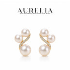 Triple Freshwater Pearl Stud Earrings — supplied AURELIA product photograph.