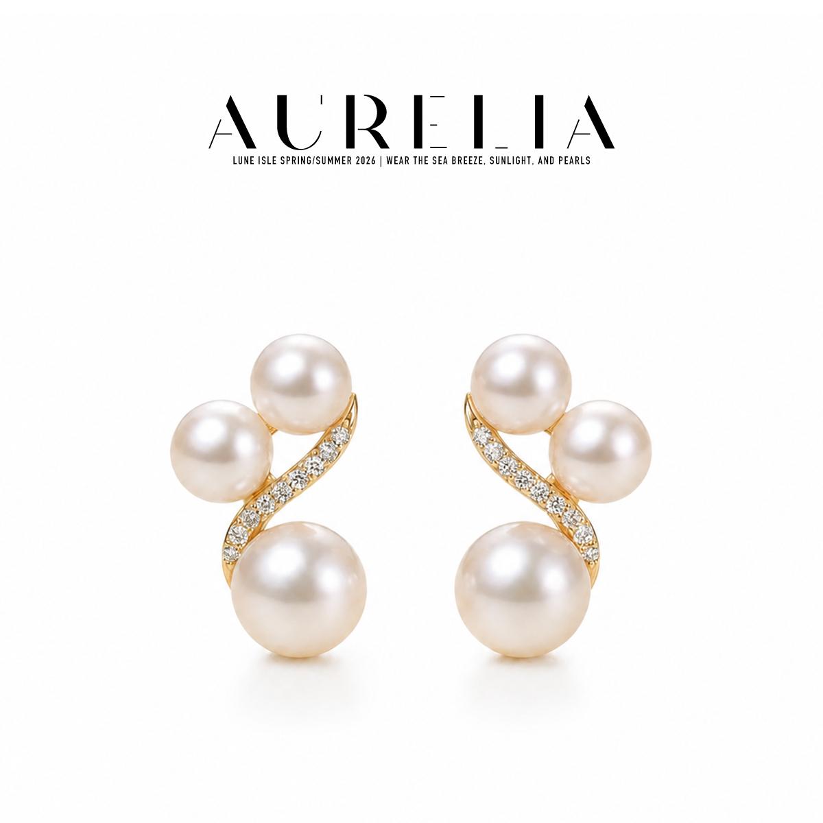 Triple Freshwater Pearl Stud Earrings — supplied AURELIA product photograph.