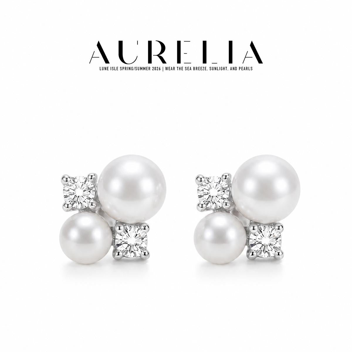 Double Pearl Cluster Stud Earrings — supplied AURELIA product photograph.
