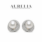 Twist Halo Shell Pearl Stud Earrings — supplied AURELIA product photograph.