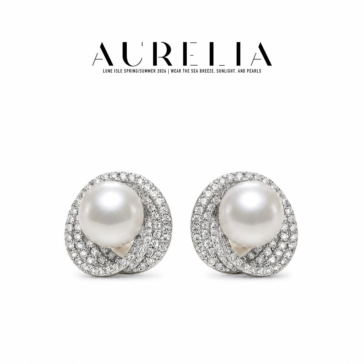 Twist Halo Shell Pearl Stud Earrings — supplied AURELIA product photograph.