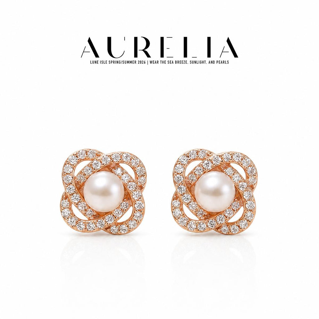 Floral Pearl-Accent Stud Earrings — supplied AURELIA product photograph.