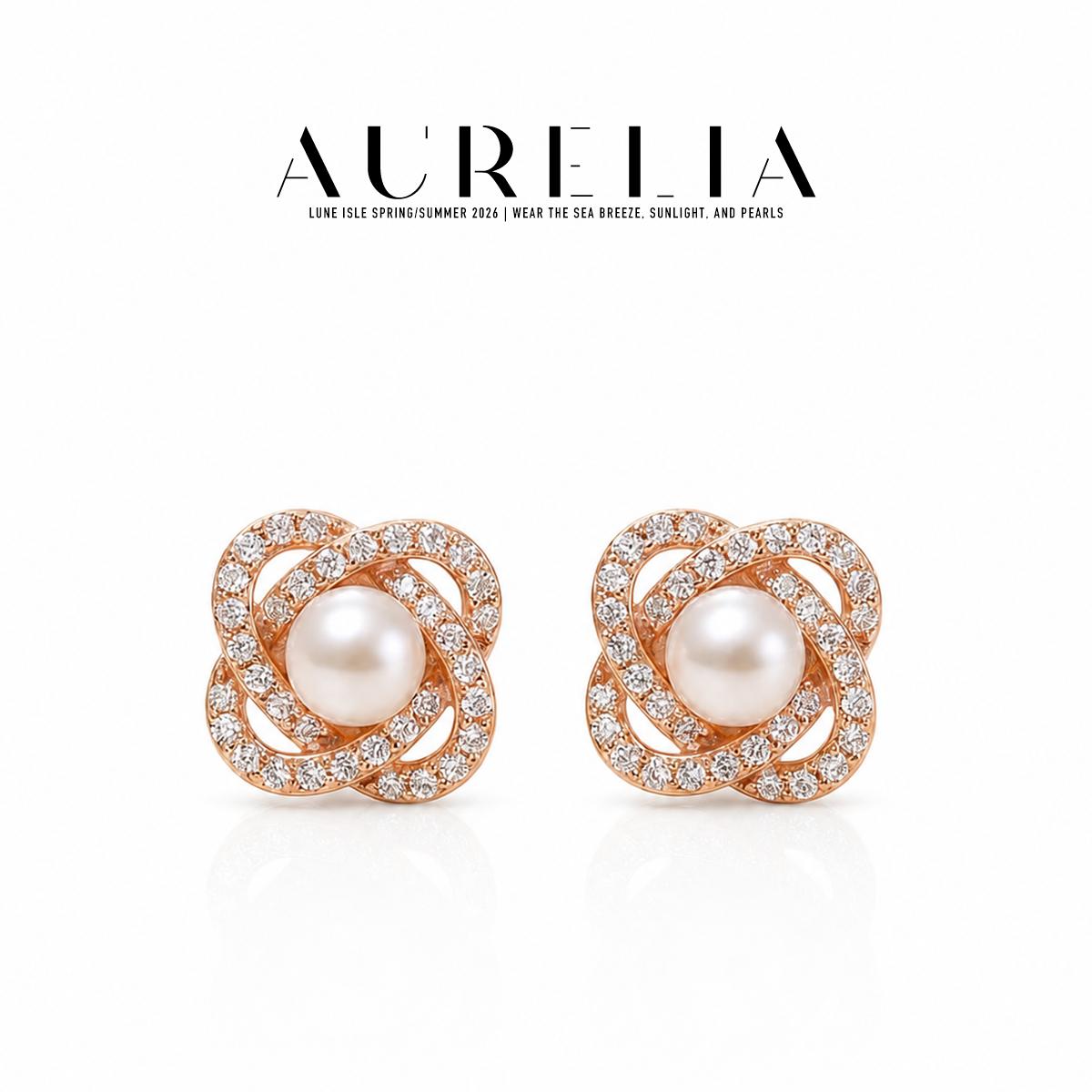 Floral Pearl-Accent Stud Earrings — supplied AURELIA product photograph.