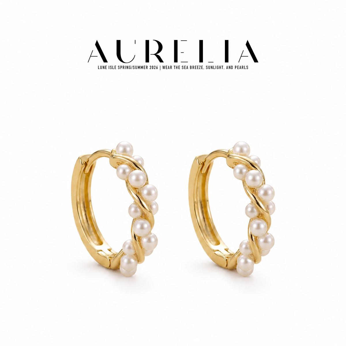 Twisted Shell Pearl Hoop Earrings — supplied AURELIA product photograph.
