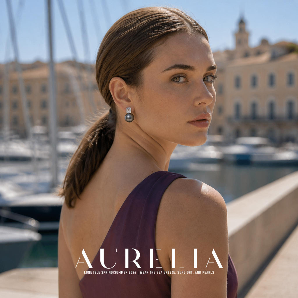 Over-shoulder marina portrait shows the rectangular halo above one gray bead.
