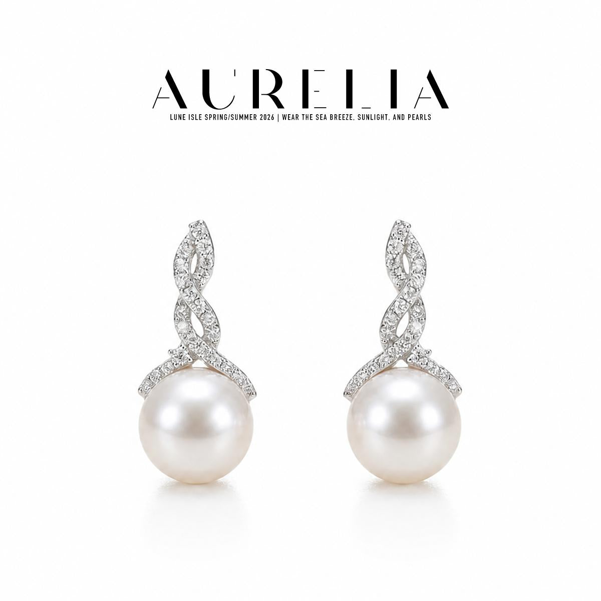 Twist Shell Pearl Stud Earrings — supplied AURELIA product photograph.