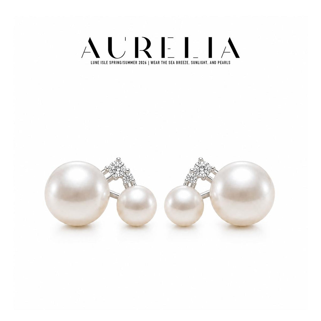 Triangle Shell Pearl Stud Earrings — supplied AURELIA product photograph.