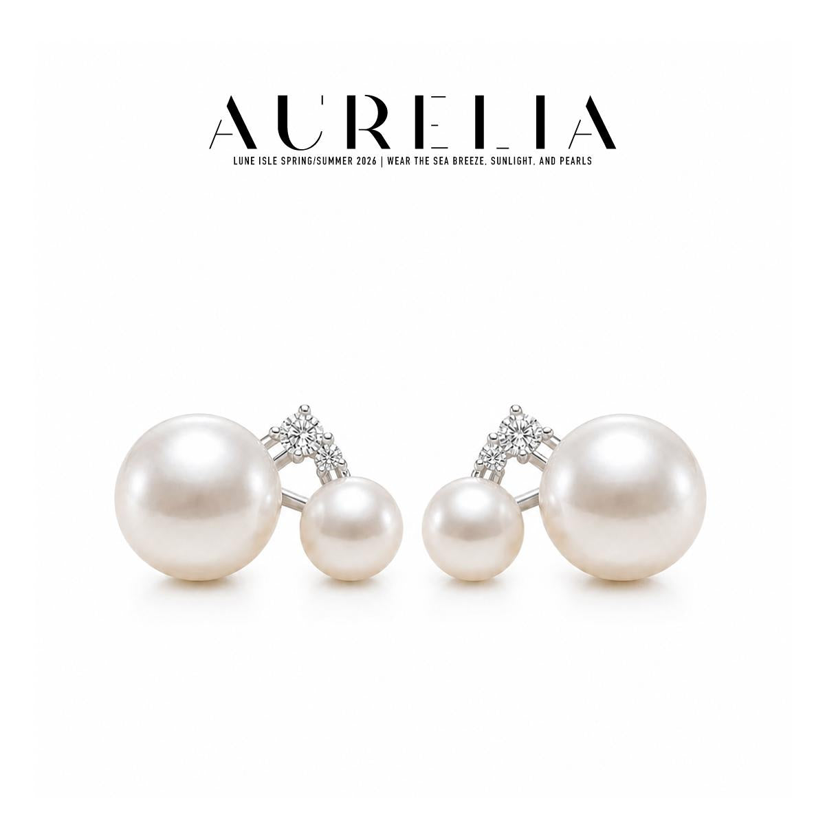 Triangle Shell Pearl Stud Earrings — supplied AURELIA product photograph.