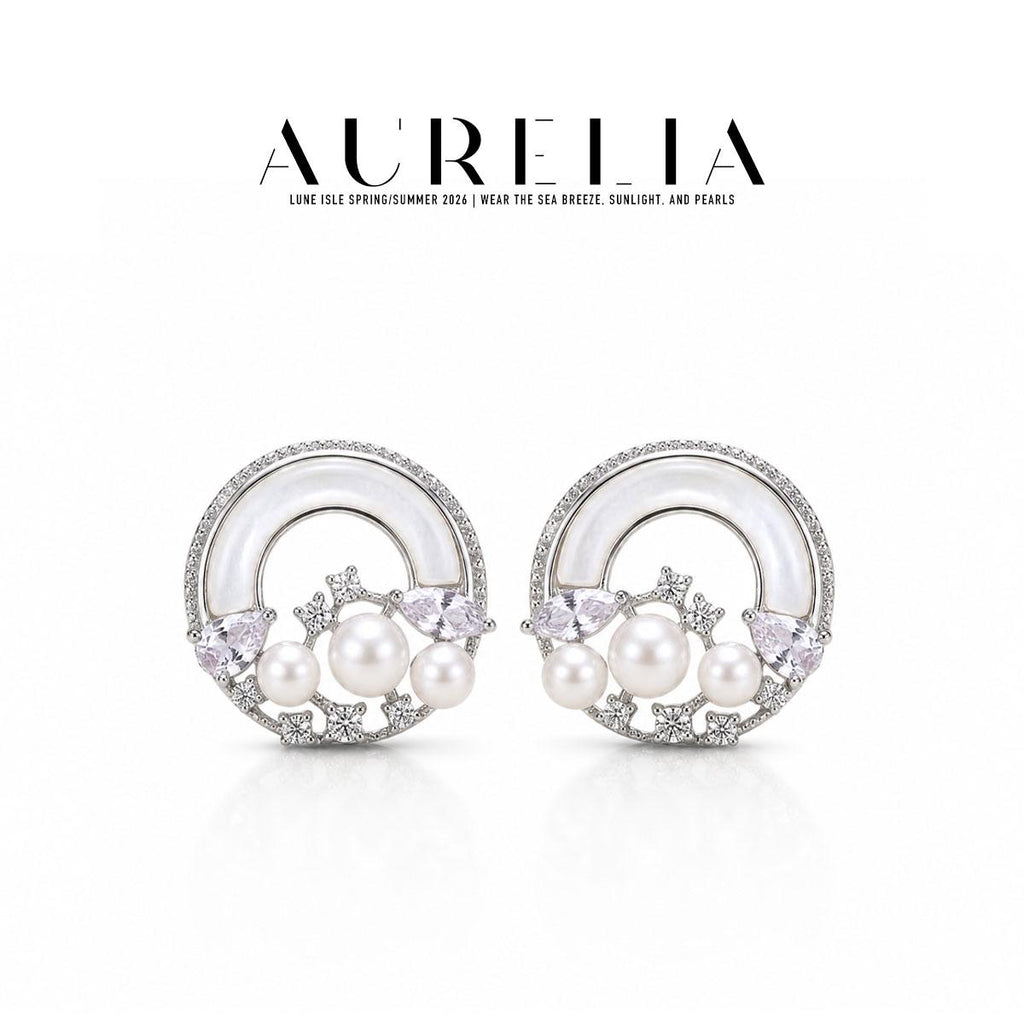 Circular Pearl Garland Stud Earrings — supplied AURELIA product photograph.