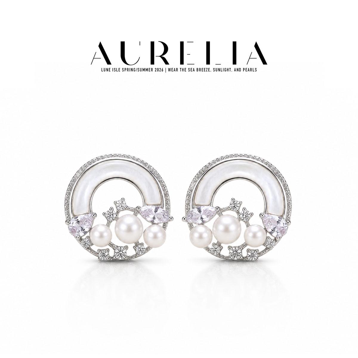 Circular Pearl Garland Stud Earrings — supplied AURELIA product photograph.