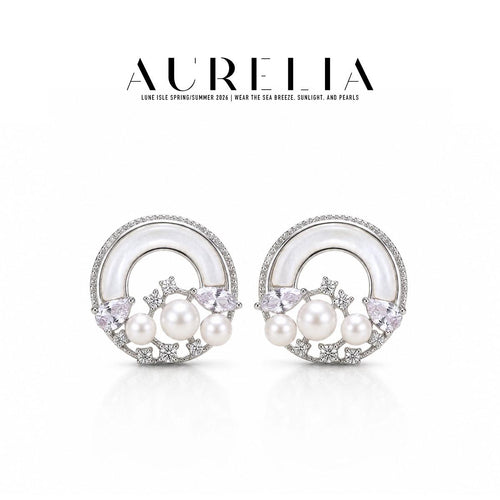 Circular Pearl Garland Stud Earrings — supplied AURELIA product photograph.