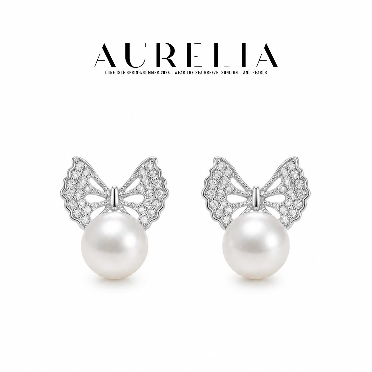Butterfly Shell Pearl Stud Earrings — supplied AURELIA product photograph.
