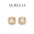 Clover Shell and Freshwater Pearl Stud Earrings — supplied AURELIA product photograph.
