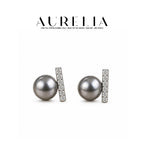 Gray Crystal Pearl Bar Stud Earrings — supplied AURELIA product photograph.