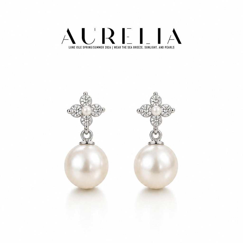 Glass Pearl Flower Drop Earrings — supplied AURELIA product photograph.