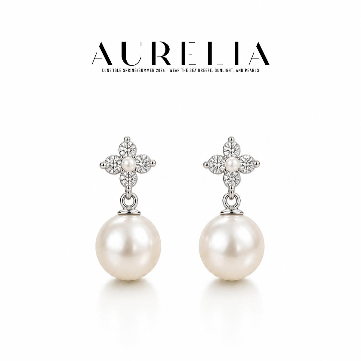 Glass Pearl Flower Drop Earrings — supplied AURELIA product photograph.