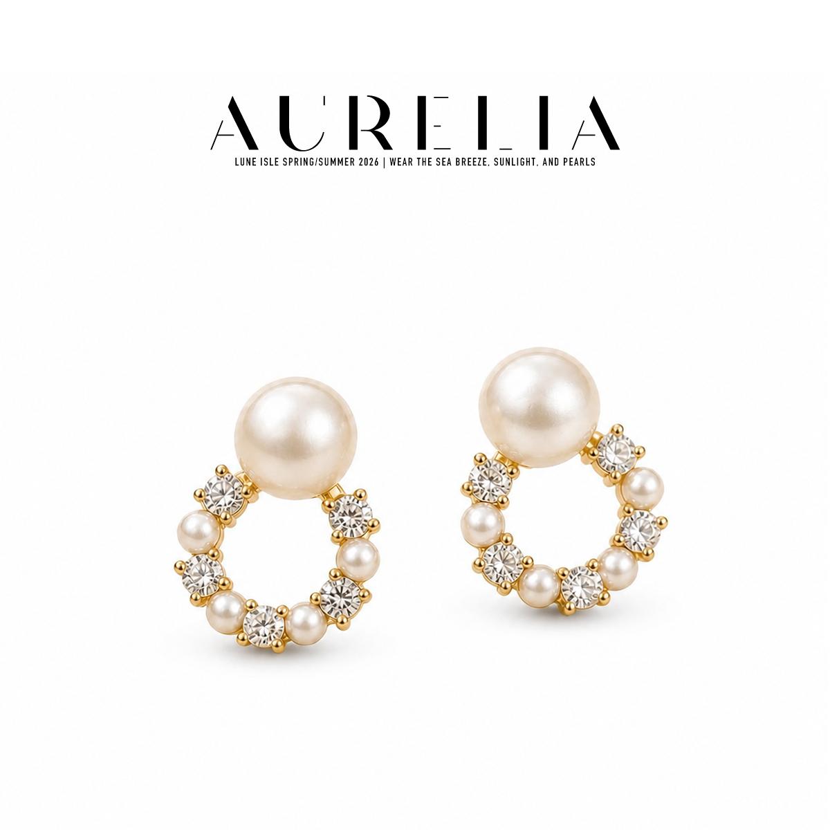 Glass Pearl Garland Stud Earrings — supplied AURELIA product photograph.