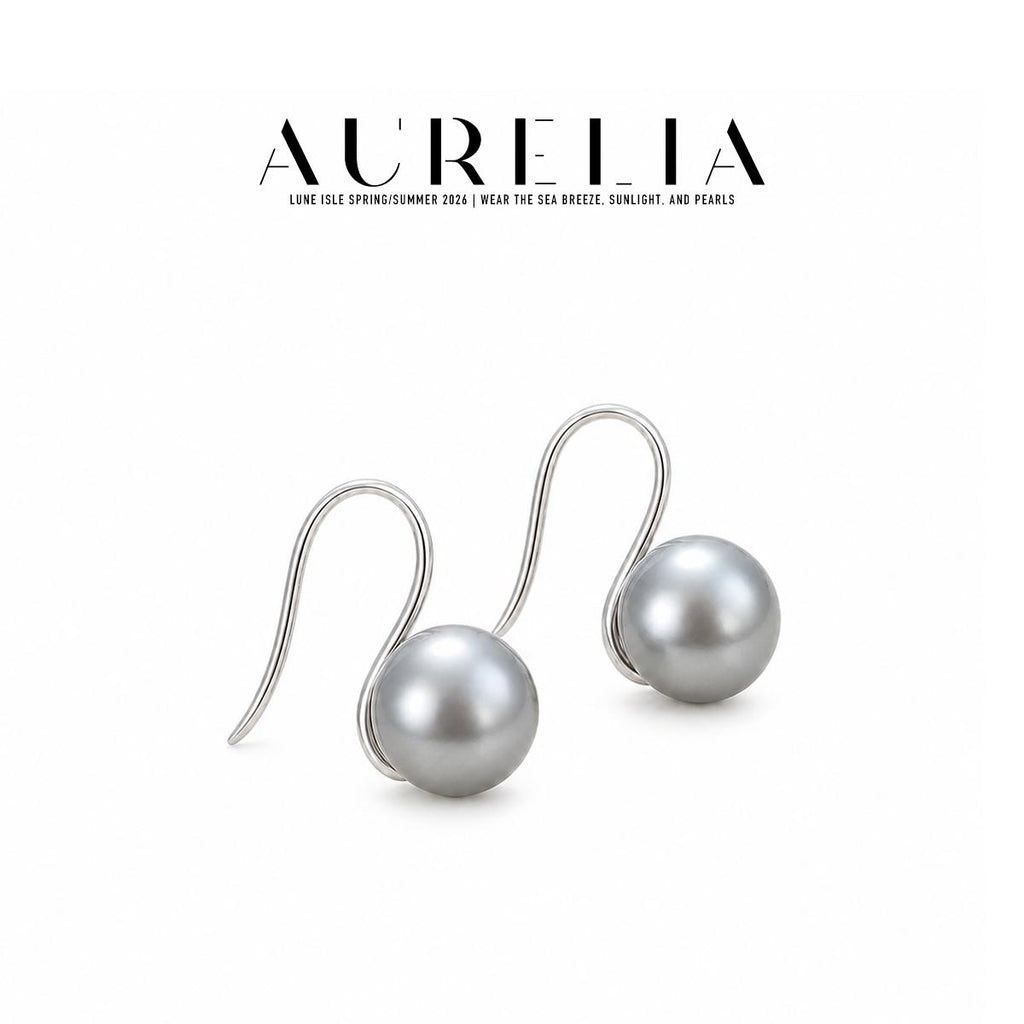 Gray Crystal Pearl Hook Earrings — supplied AURELIA product photograph.