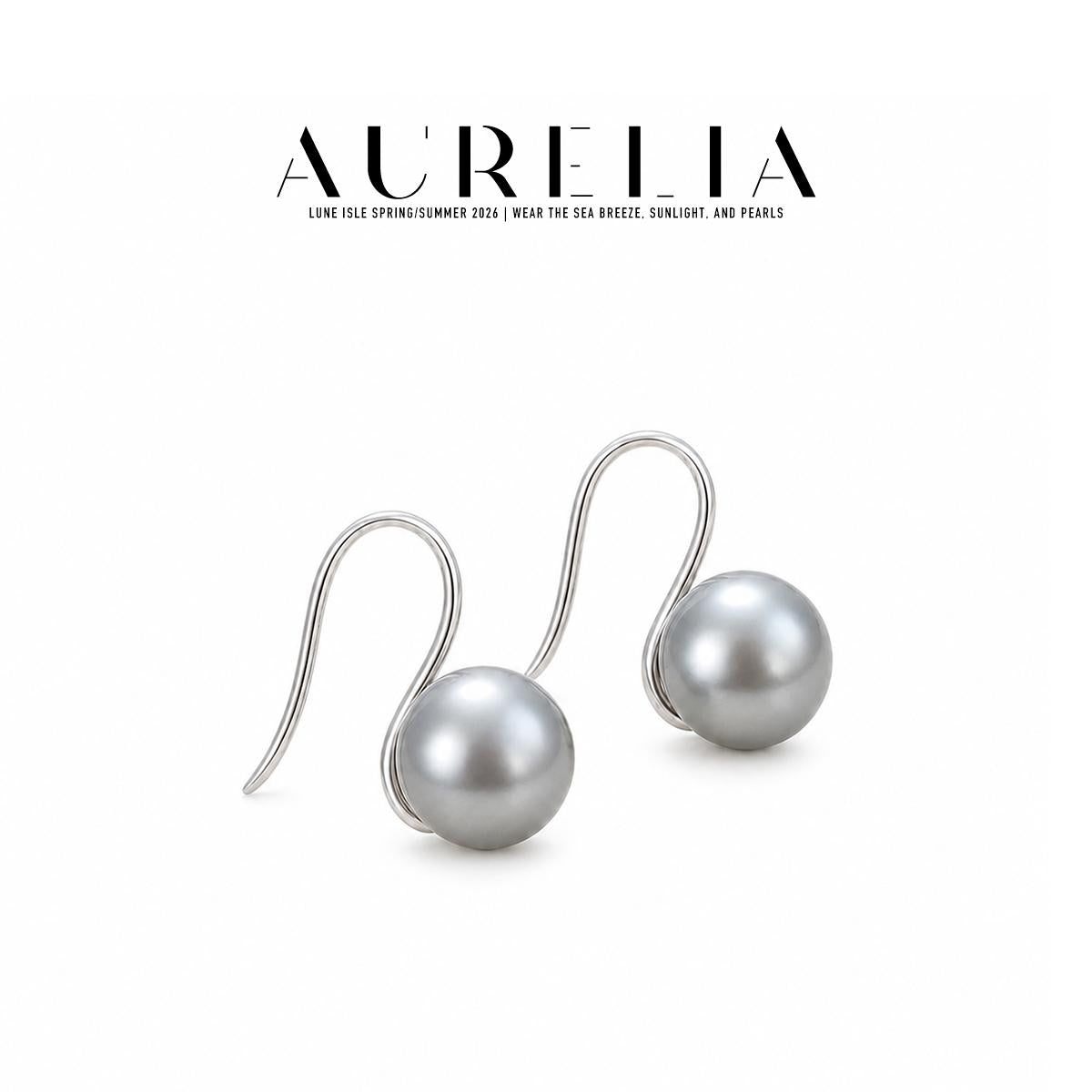 Gray Crystal Pearl Hook Earrings — supplied AURELIA product photograph.