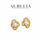 Camellia Glass Pearl Stud Earrings — supplied AURELIA product photograph.