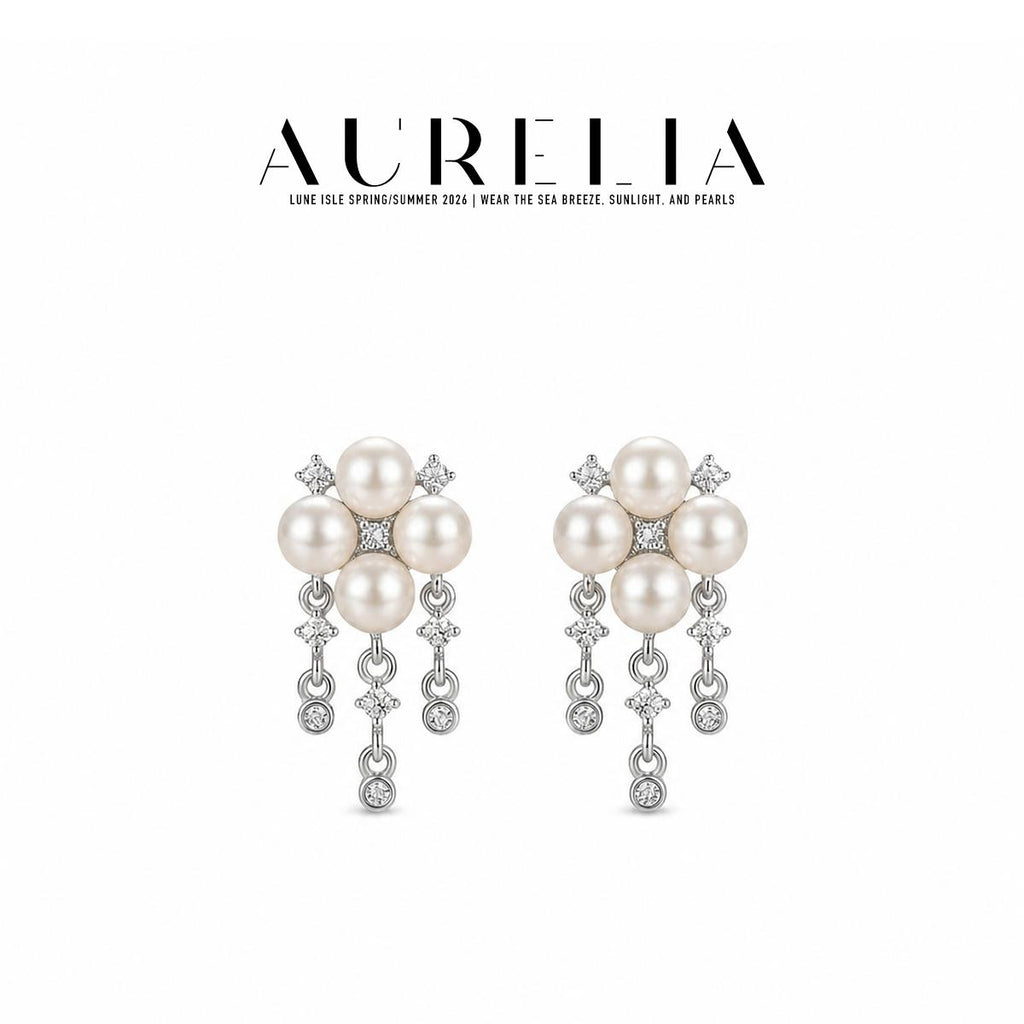 Freshwater Pearl Cluster Tassel Earrings — supplied AURELIA product photograph.