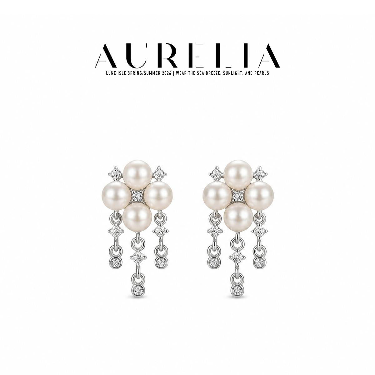 Freshwater Pearl Cluster Tassel Earrings — supplied AURELIA product photograph.