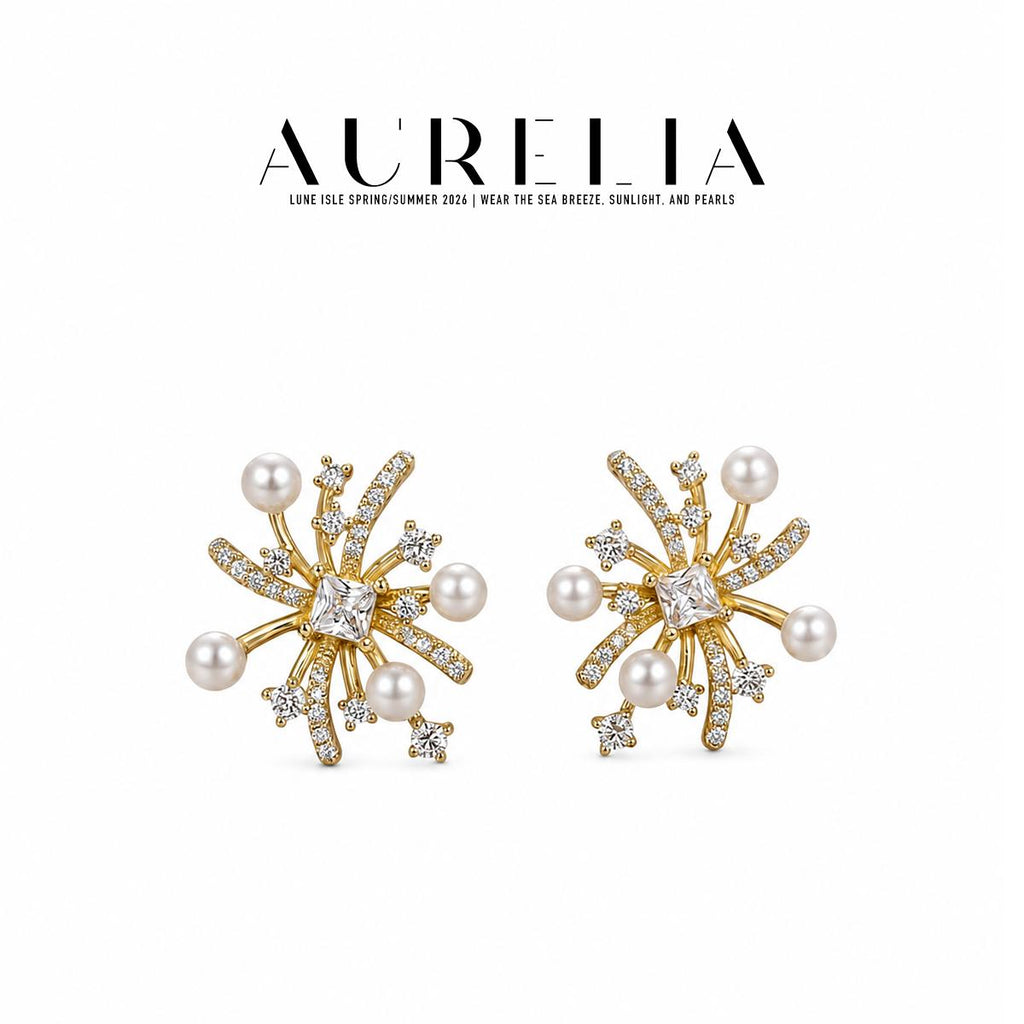 Firework Freshwater Pearl Earrings — supplied AURELIA product photograph.