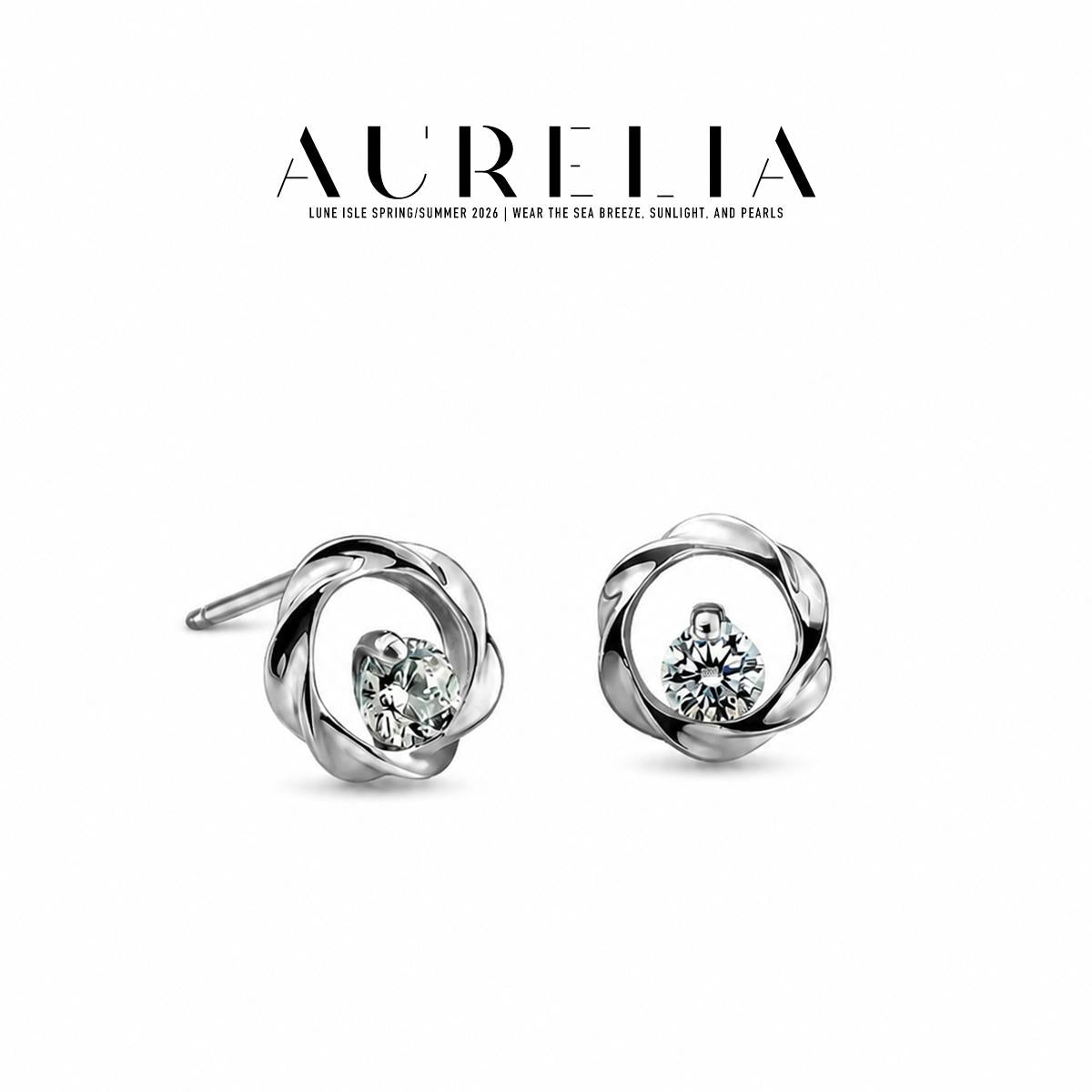 Twisted Circle Stud Earrings — supplied AURELIA product photograph.