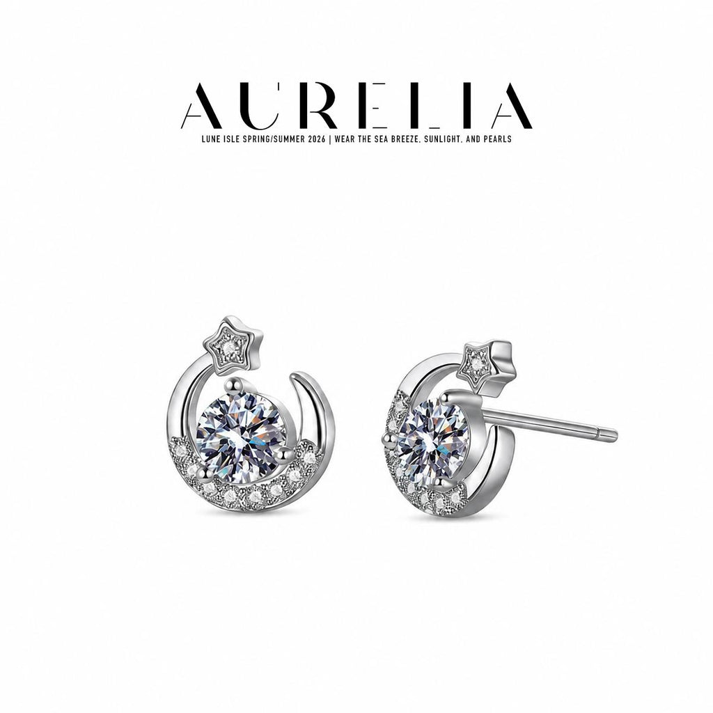 Moon and Star Stud Earrings — supplied AURELIA product photograph.