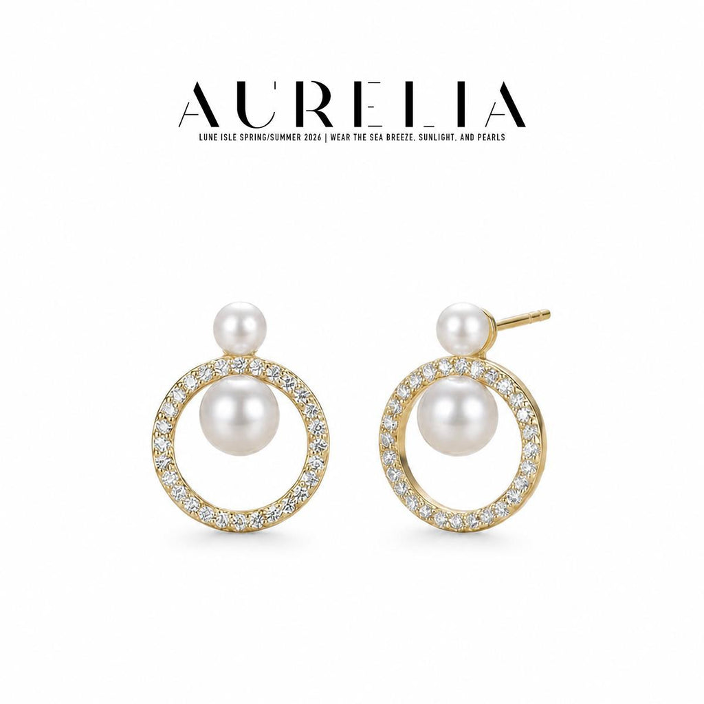 Circle Freshwater Pearl Stud Earrings — supplied AURELIA product photograph.