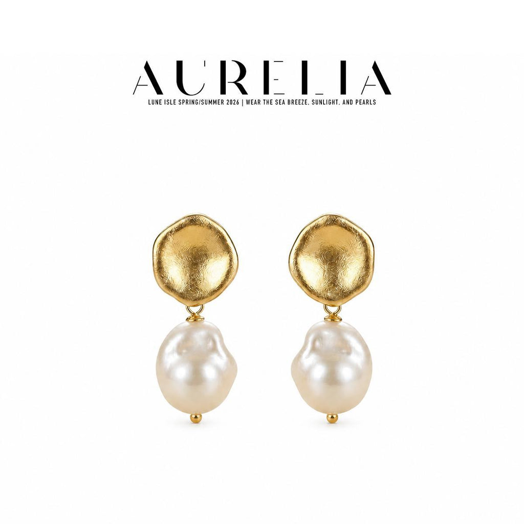 Textured Disc Baroque Freshwater Pearl Earrings — supplied AURELIA product photograph.