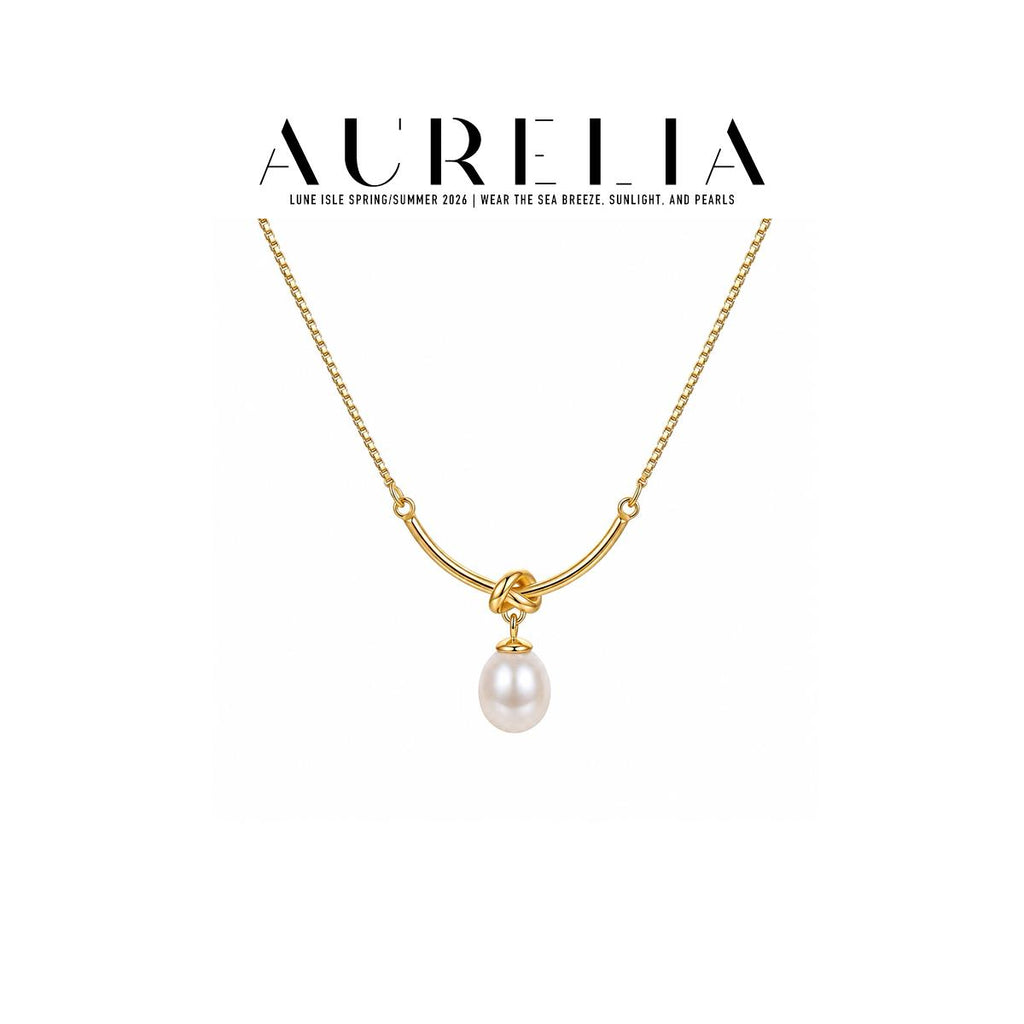 Love Knot Freshwater Pearl Pendant Necklace — supplied AURELIA product photograph.