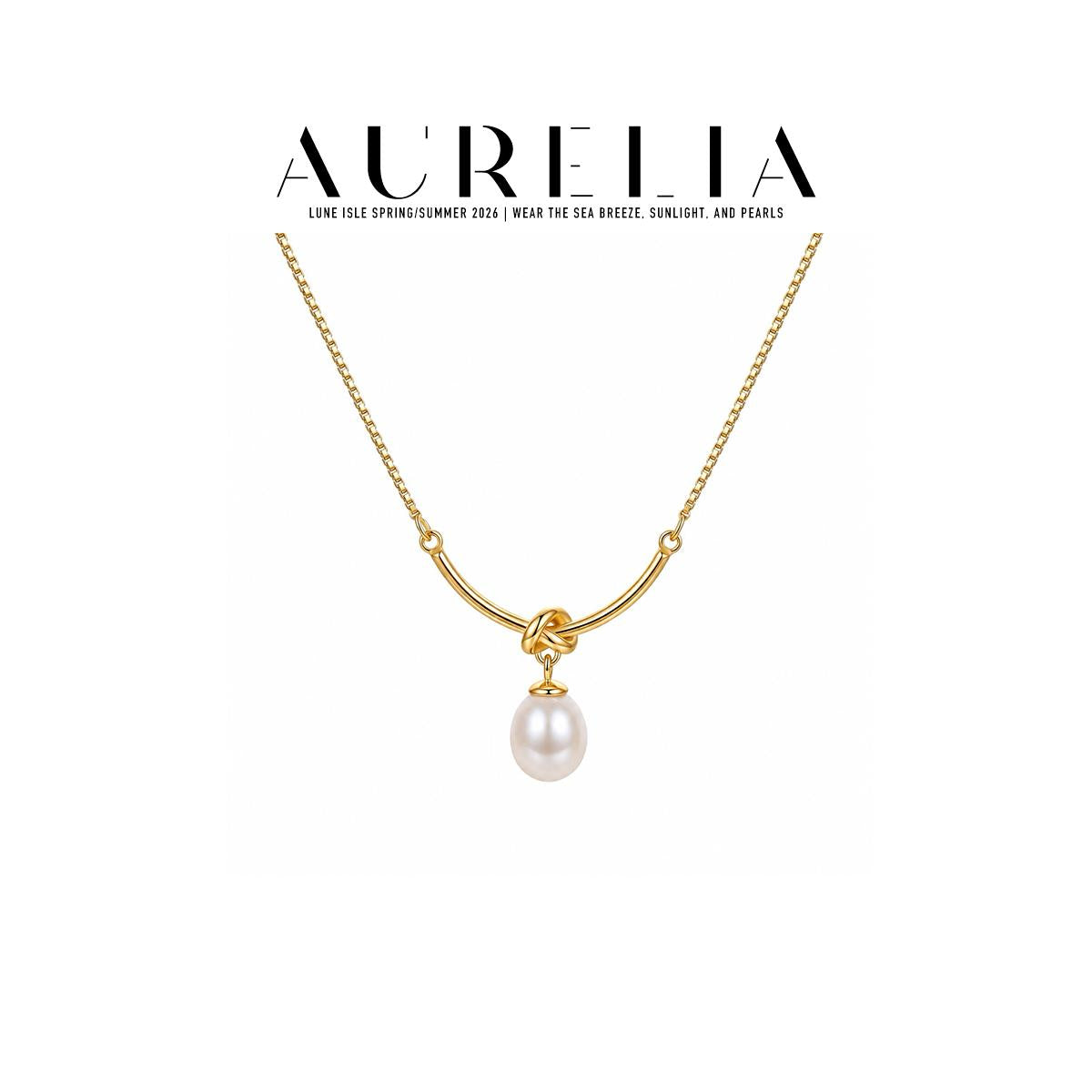 Love Knot Freshwater Pearl Pendant Necklace — supplied AURELIA product photograph.